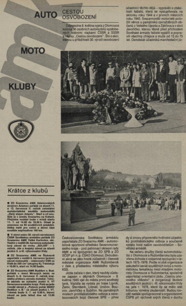 Výroční rok 1975 – u památníku členové Svazarmu, Svět motorů 4. 7. 1975