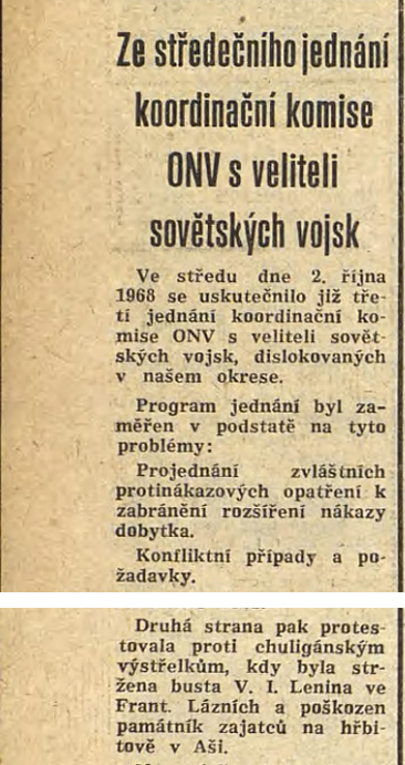 Zástupci sovětských vojsk reklamují vandalizování pomníku na hřbitově /Hraničář, týdeník okresu Cheb 8. 10. 1968