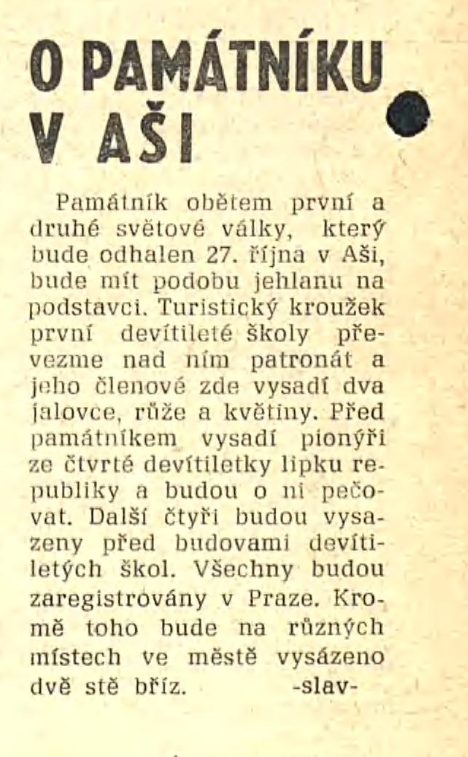 Oznámení o připravovaném odhalení nového pomníku /Hraničář 22. 10. 1968