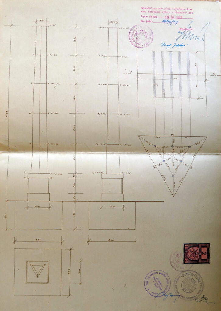 Plánek pomníku, 1947 /Státní okresní archiv Pelhřimov
