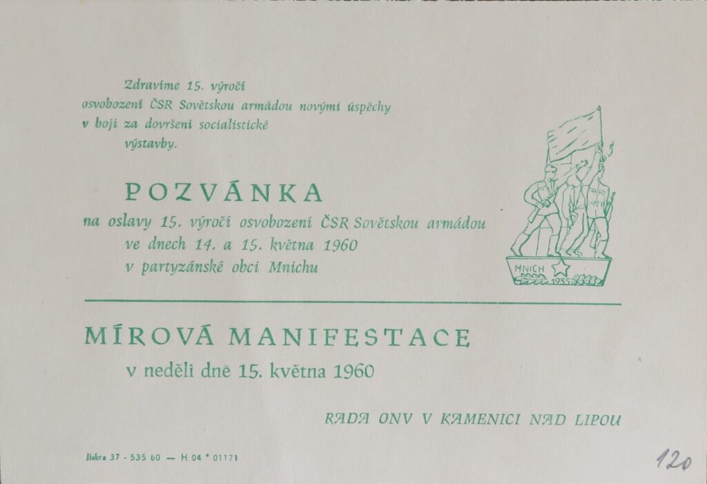 Pozvánka na mírovou manifestaci do Mnichu, 1960 /Státní okresní archiv Pelhřimov