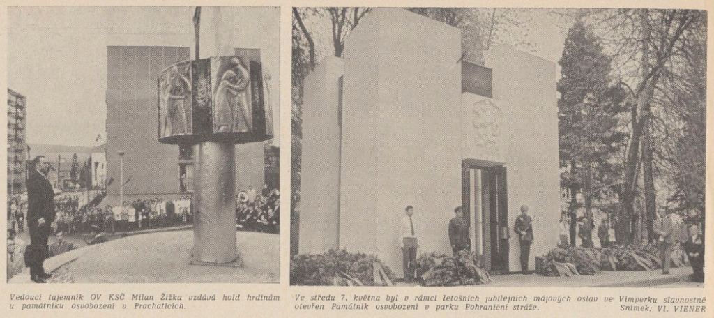 Nové památníky osvobození v Prachaticích a ve Vimperku, městech osvobozených americkou armádou (1975) /Hraničář, týdeník okresu Prachatice 22. 5. 1975