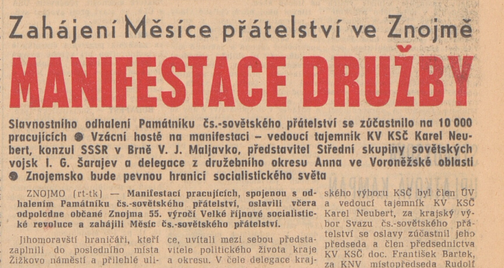 Manifestace čs.-sovětské družby v krajském tisku /Rovnost 4. 11. 1972