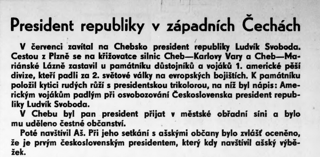 Symbolické gesto prezidenta Ludvíka Svobody vůči Američanům k výročí dne americké nezávislosti 4. července 1968 /Lázeňský časopis 8 (1968)