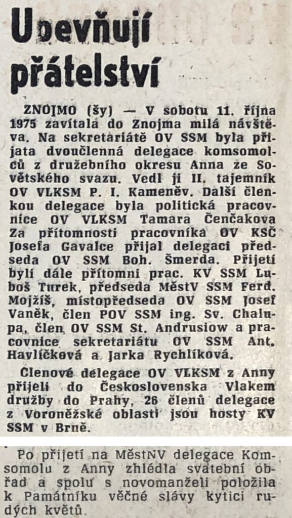 Znojemsko, orgán OV KSČ a ONV Znojmo 15. 10. 1975