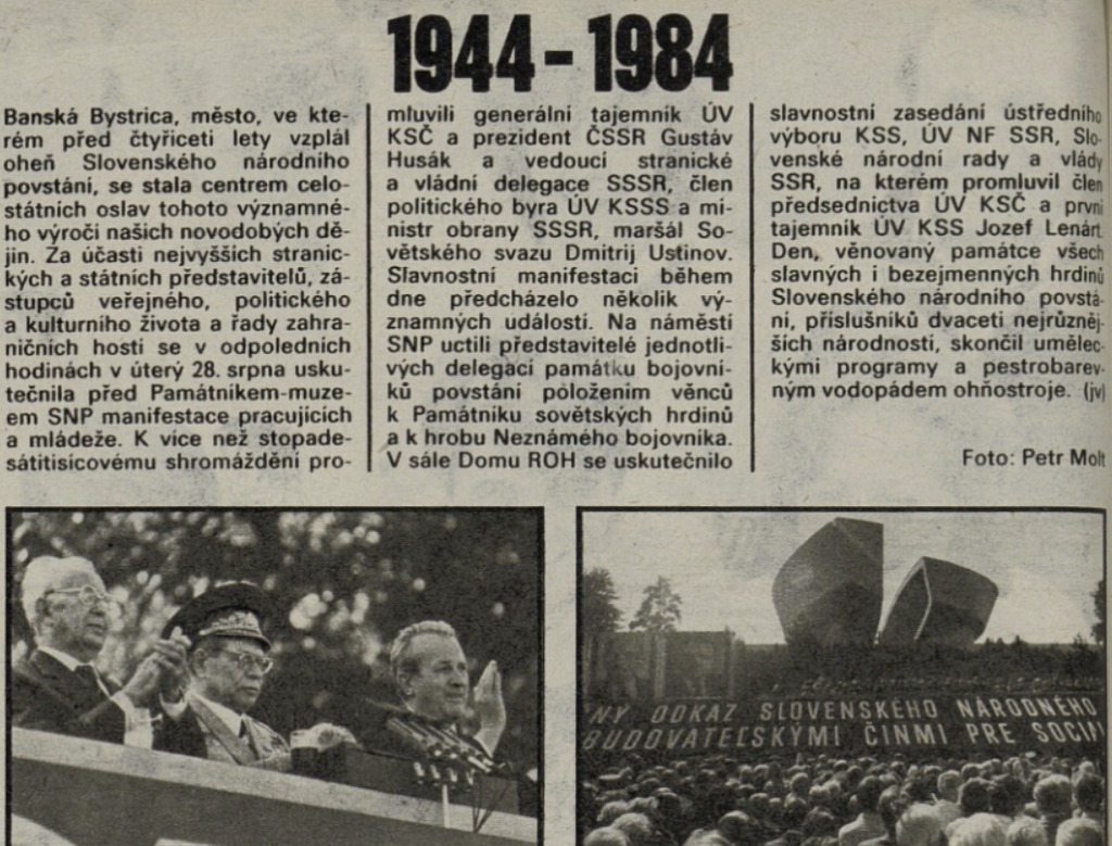 Shromáždění v Banské Bystrici u Památníku Slovenského národního povstání v srpnu 1984 /Mladý svět týdeník Svazu československé mládeže 11. 9. 1984
