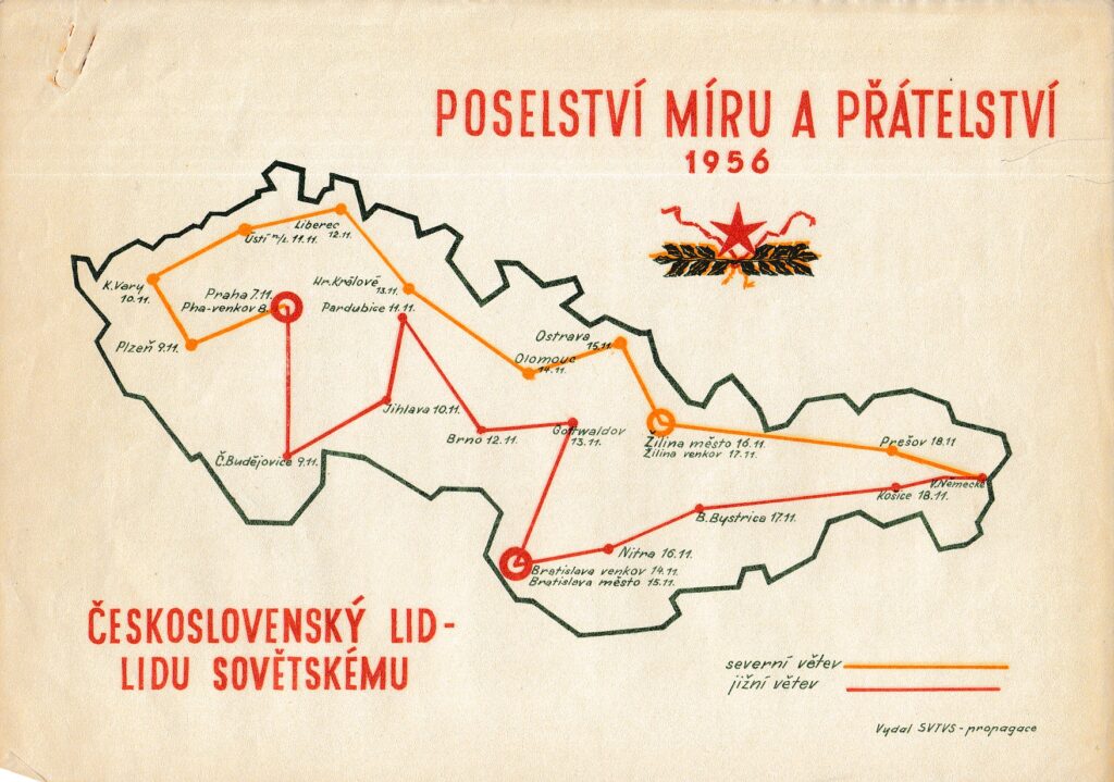 Mapa hlavních tras Štafety míru a přátelství /Zemský archiv Opava 