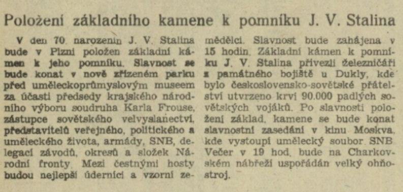 Pravda, týdeník KV KSČ v Plzni 10. 12. 1949