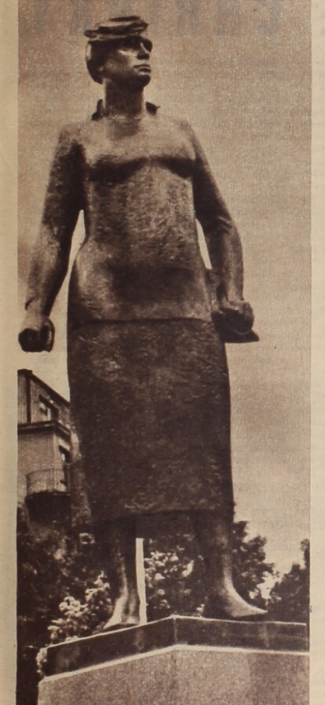 Praha-Smíchov, pomník Jožce Jabůrkové od Věry Merhautové (1921–1996) z roku 1965, v roce 1990 deinstalován, 2002 reinstalován na Olšanských hřbitovech /Vlasta 30. 6. 1965